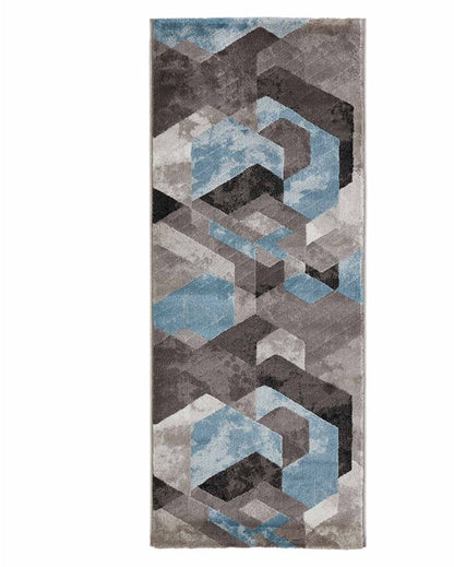 Trendy Blue & Brown Polypropylene Geometric Bedside Runner | 2 x 5 Feet