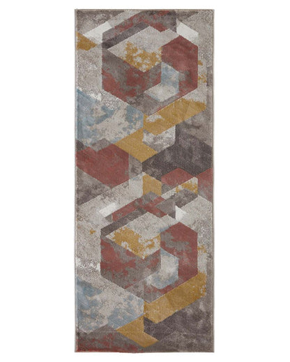 Stylish Peach & Brown Polypropylene Geometric Bedside Runner | 2 x 5 Feet