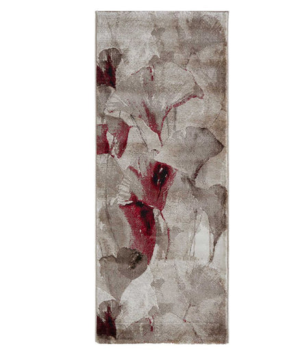 Charming Light Brown & Red Polypropylene Floral Bedside Runner | 2 x 5 Feet