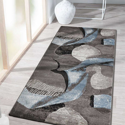 Stylish Blue & Taupe Abstract Polypropylene Bedside Runner | 2 x 5 Feet