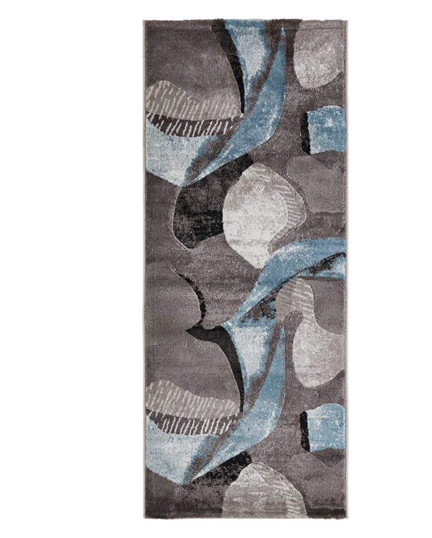 Stylish Blue & Taupe Abstract Polypropylene Bedside Runner | 2 x 5 Feet