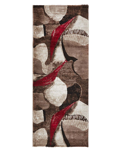 Vibrant Brown & Red Abstract Polypropylene Bedside Runner | 2 x 5 Feet