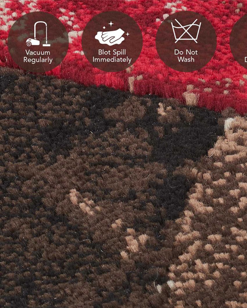 Vibrant Brown & Red Abstract Polypropylene Bedside Runner | 2 x 5 Feet