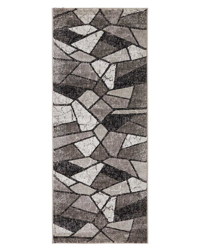 Stylish Charcoal & Taupe Polypropylene Abstract Bedside Runner | 2 x 5 Feet