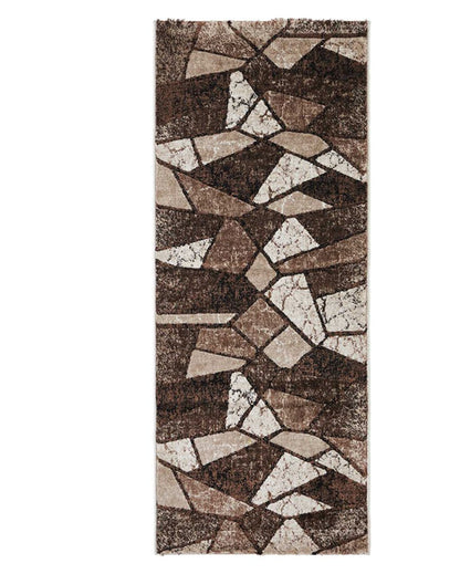 Elegant Brown & Beige Polypropylene Abstract Bedside Runner | 2 x 5 Feet