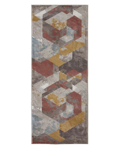 Elegant Peach & Brown Polypropylene Geometric Bedside Runner | 2.5 x 5 Feet