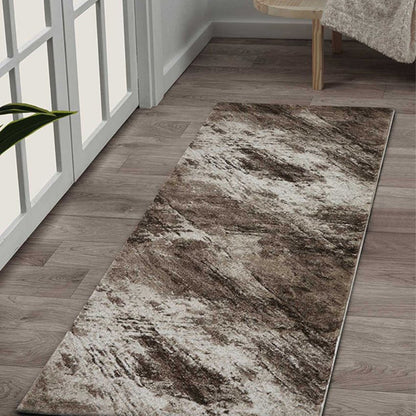 Rich Dark Brown & Cream Polypropylene Abstract Bedside Runner | 2.5 x 5 Feet