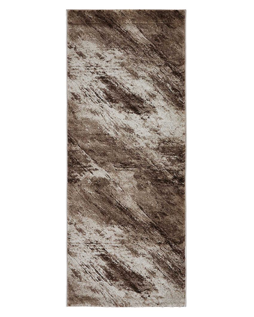 Rich Dark Brown & Cream Polypropylene Abstract Bedside Runner | 2.5 x 5 Feet