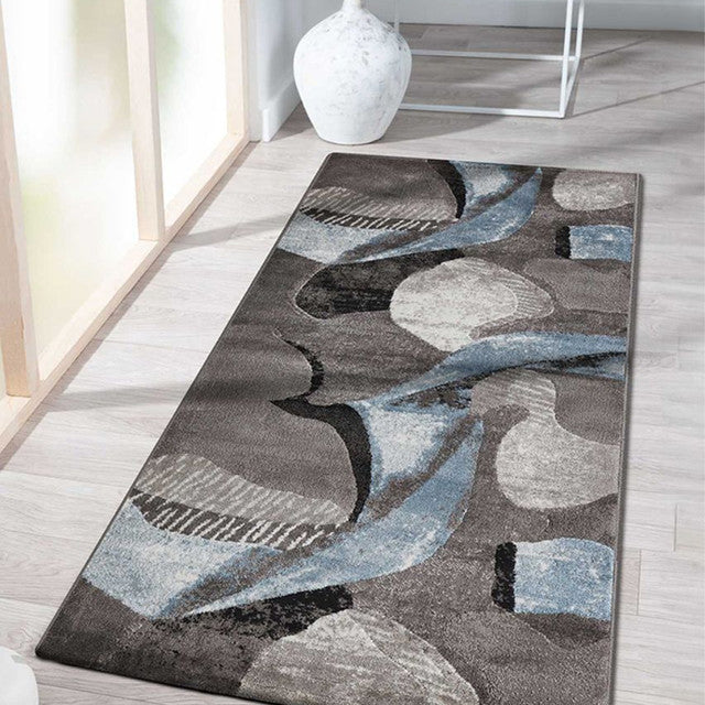 Chic Blue & Taupe Polypropylene Abstract Bedside Runner | 2.5 x 5 Feet