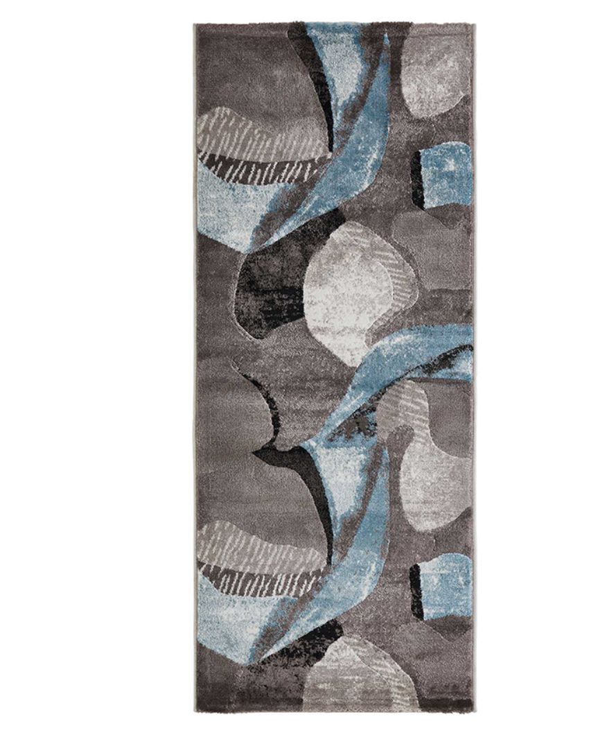 Chic Blue & Taupe Polypropylene Abstract Bedside Runner | 2.5 x 5 Feet