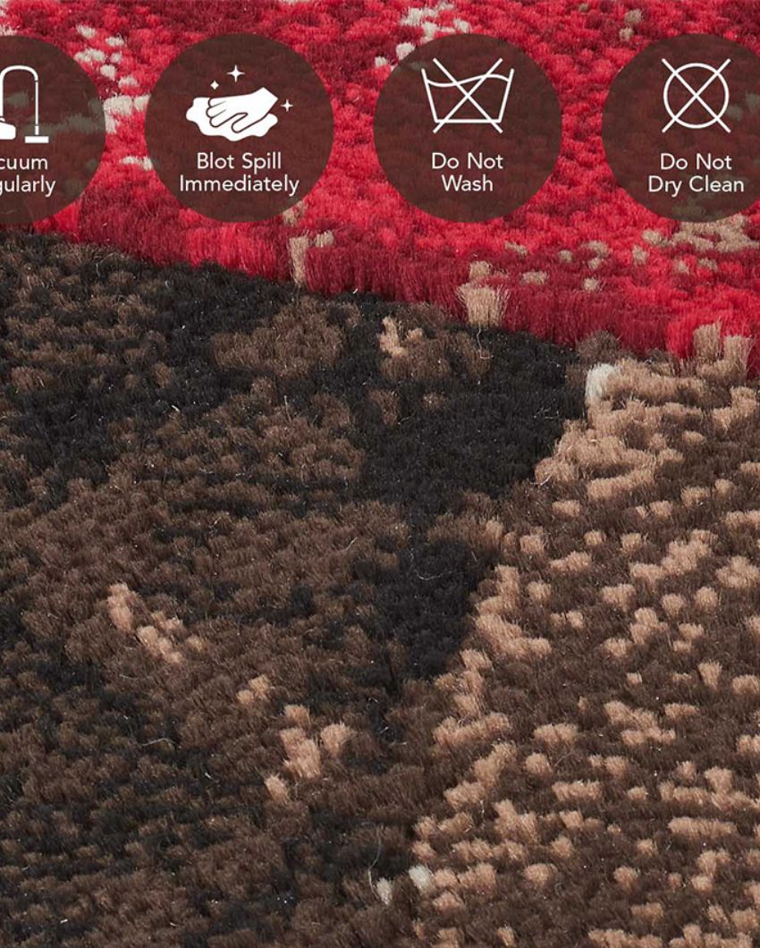 Bold Brown & Red Polypropylene Abstract Bedside Runner | 2.5 x 5 Feet