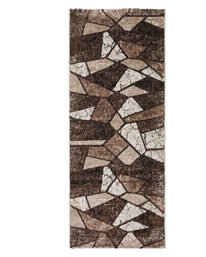 Warm Brown & Beige Polypropylene Abstract Bedside Runner | 2.5 x 5 Feet