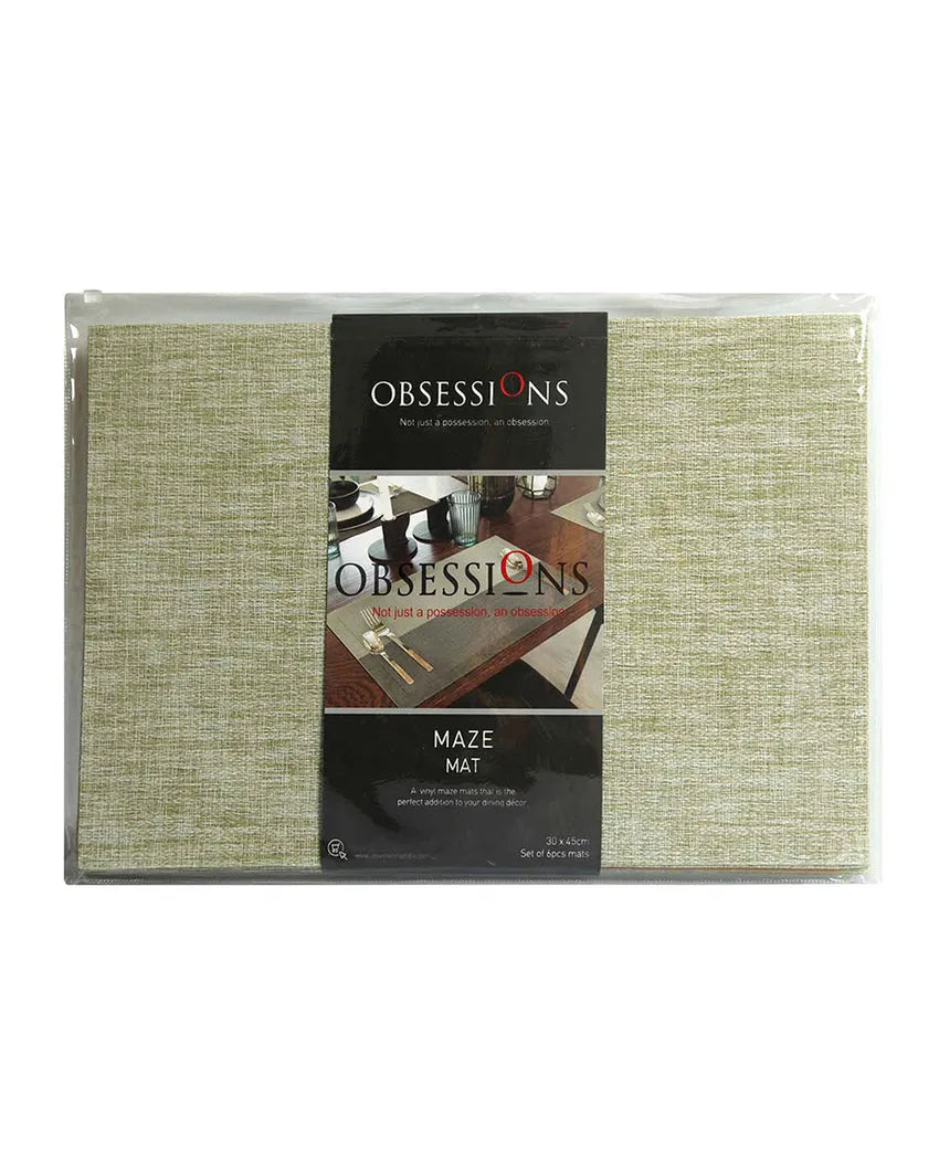 Green PVC Heat Resistant Table Placemats | Set of 6 | 12 x 18 inches