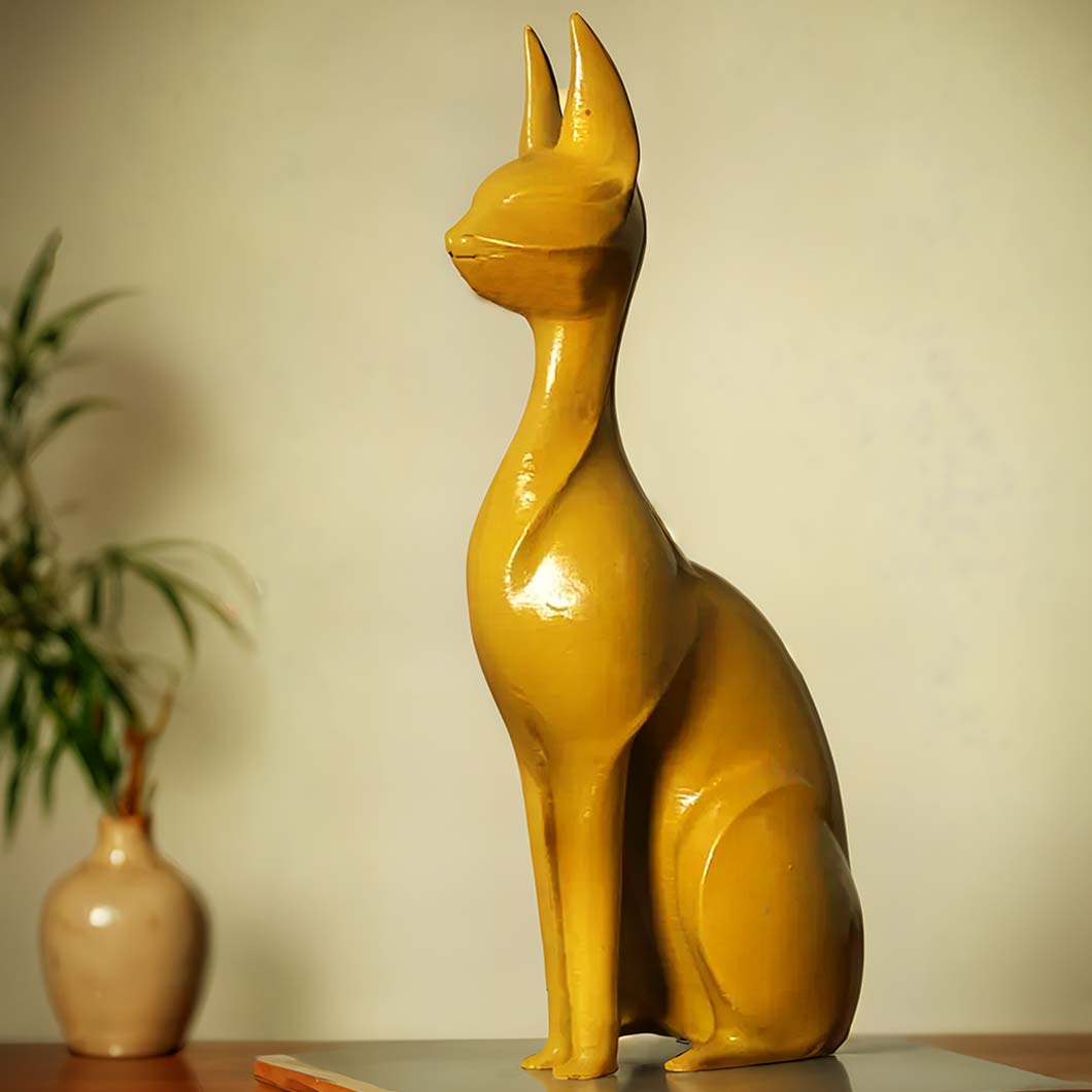 Charming Abstract Yellow Cat Statue Showpiece | 4 x 3 x 11 inches