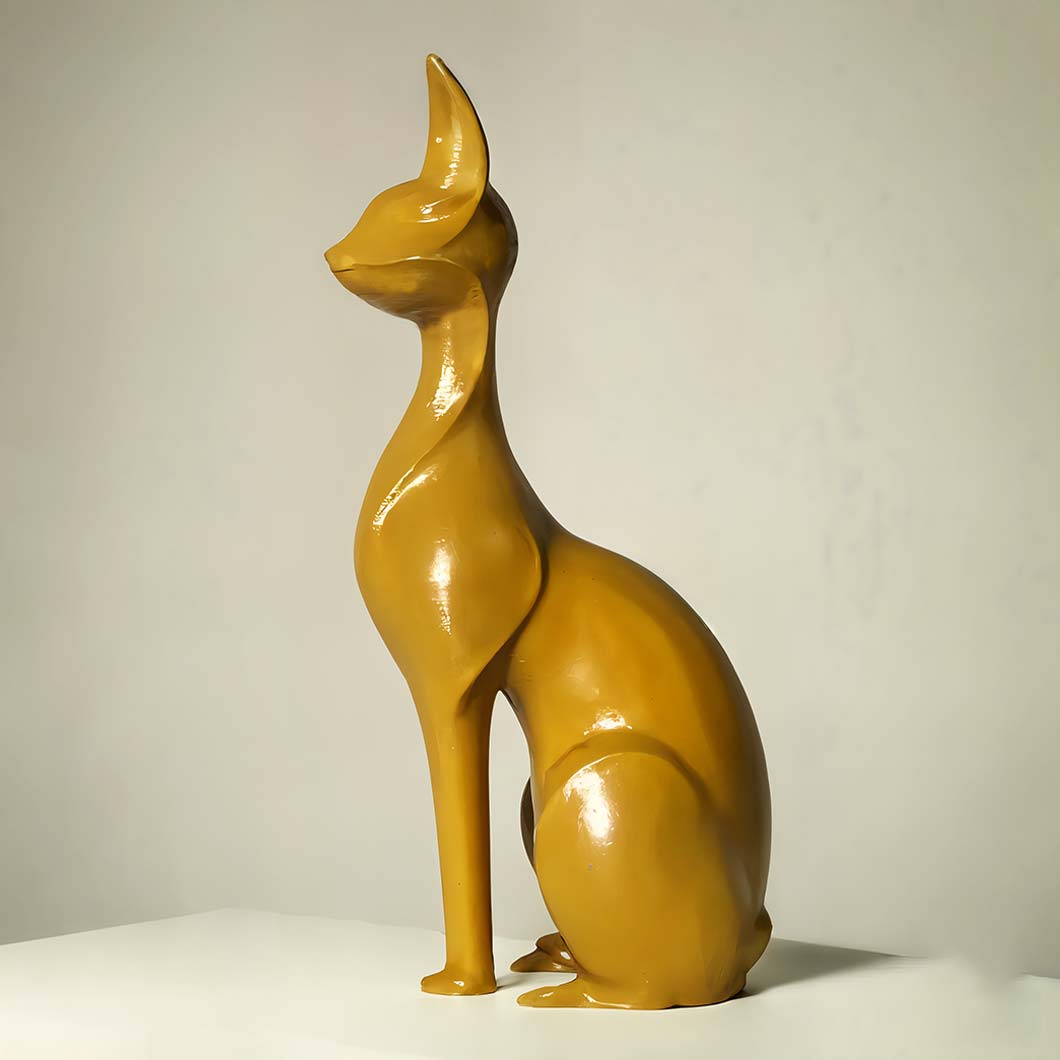 Charming Abstract Yellow Cat Statue Showpiece | 4 x 3 x 11 inches