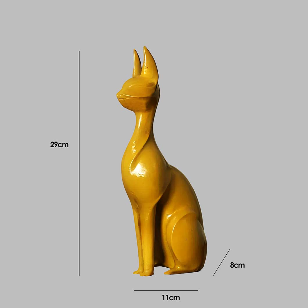 Charming Abstract Yellow Cat Statue Showpiece | 4 x 3 x 11 inches