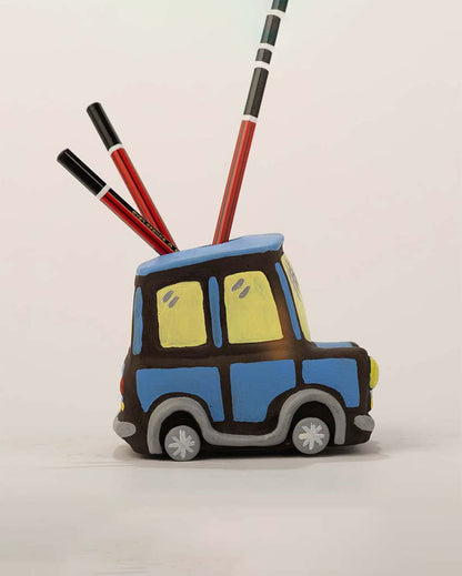 Beautiful Design Terracotta Car Shaped Pen Stand | 5 x 4 x 4 inches