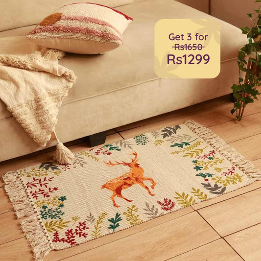 Classic Multicolor Printed Cotton Dhurrie | Floormat | 33x21 Inches - Dusaan