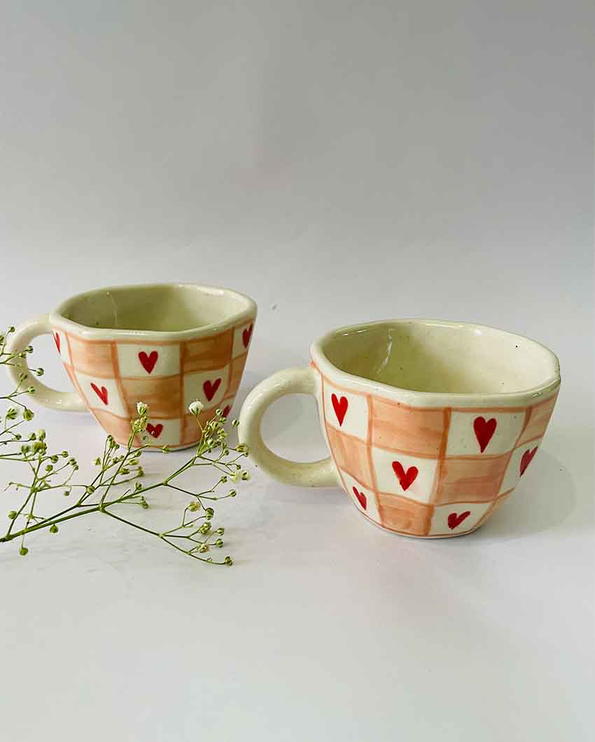 Pink Heart Ceramic Tea Cups