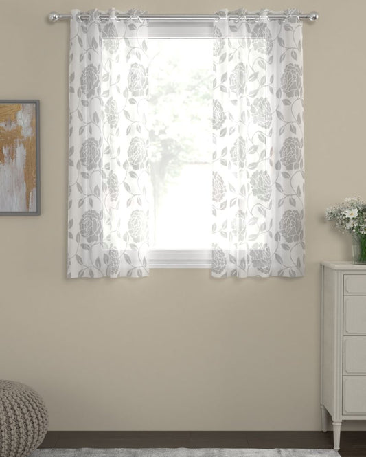 Floral Sheer Polycotton Curtains | Set Of 2 | Window, Door, Long Door | 5ft, 7ft, 9ft 5ft