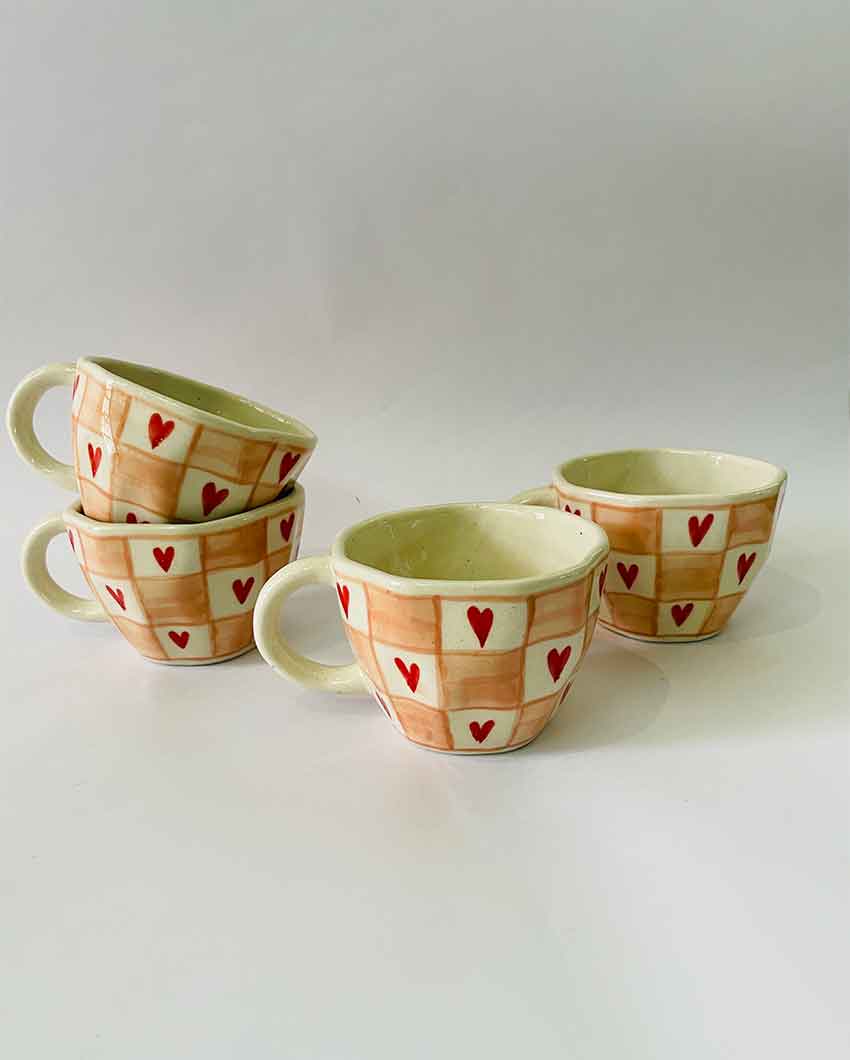 Pink Heart Ceramic Tea Cups Set Of 4