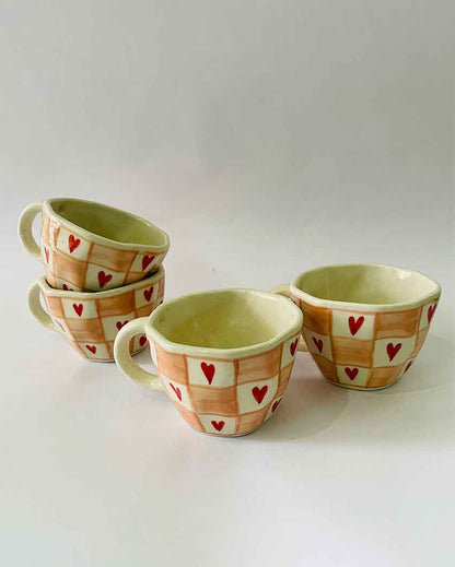 Pink Heart Ceramic Tea Cups Set Of 4