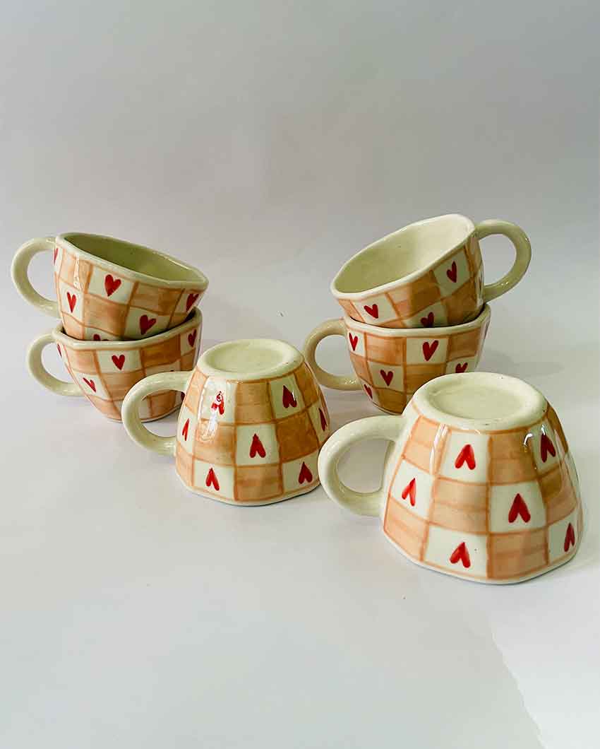 Pink Heart Ceramic Tea Cups Set Of 6