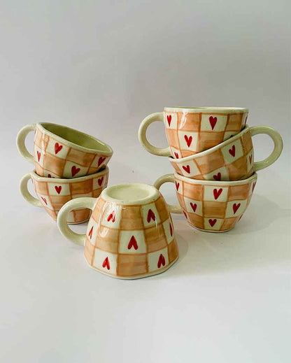 Pink Heart Ceramic Tea Cups Set Of 6