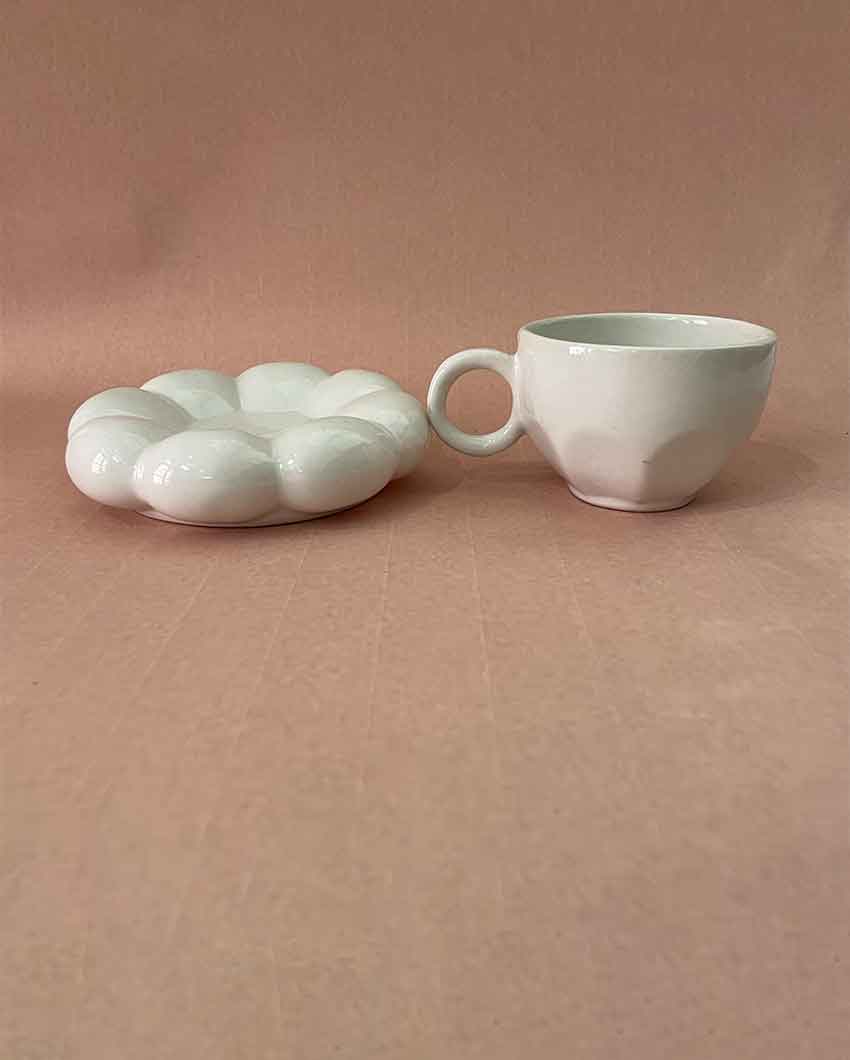 Blossom Ceramic Tea Cup & Saucer White