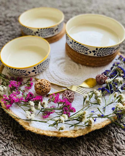 Yellow & Blue Hand Painted Flat Bowls