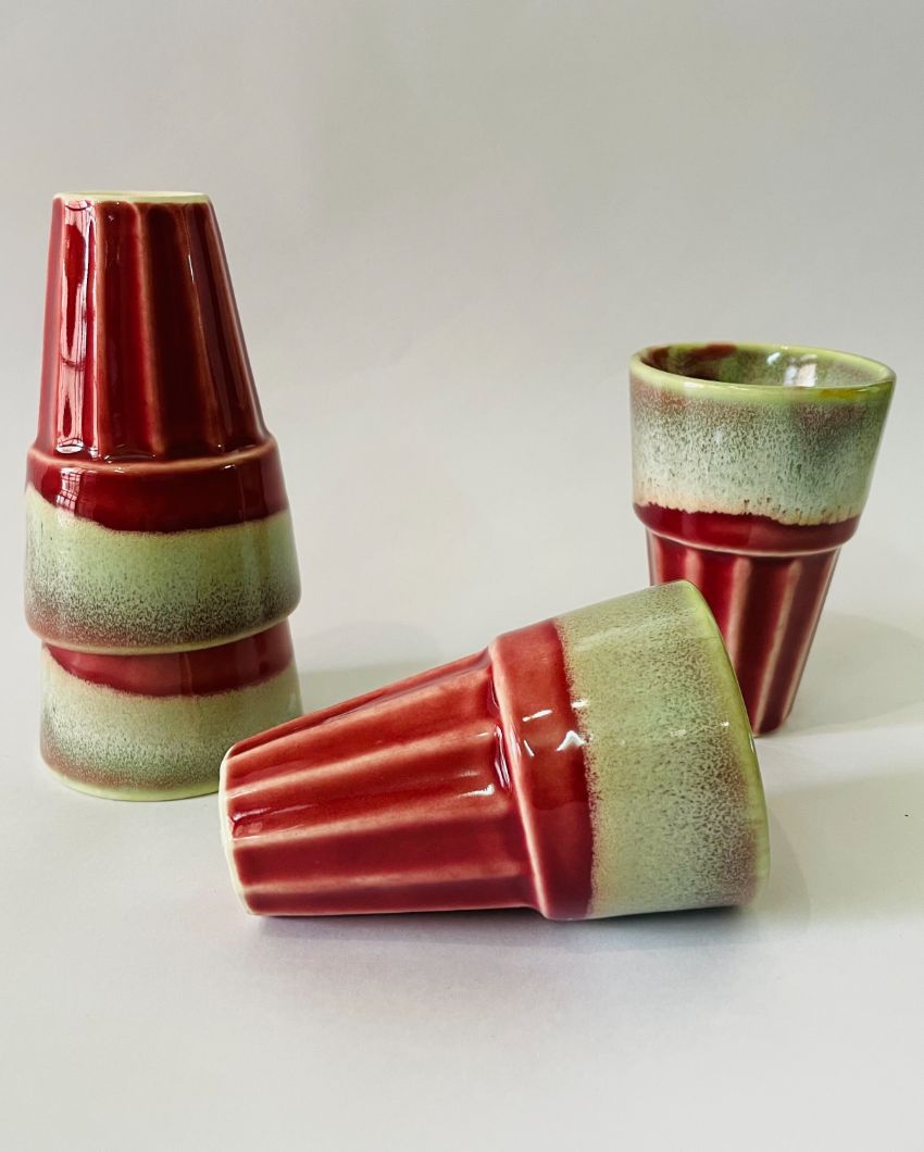 Red Ceramic Kulhads Set Of 4