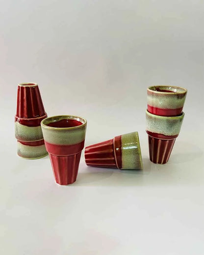 Red Ceramic Kulhads Set Of 6