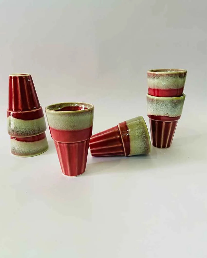 Red Ceramic Kulhads Set Of 6