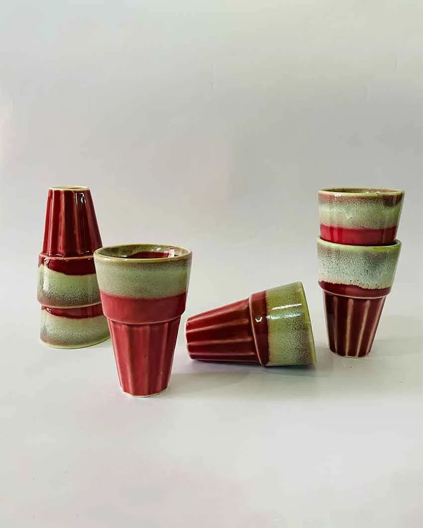 Red Ceramic Kulhads Set Of 6