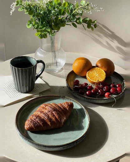 Heritage for Breakfast Ceramic Light and Deep Green Plates | Set of 3