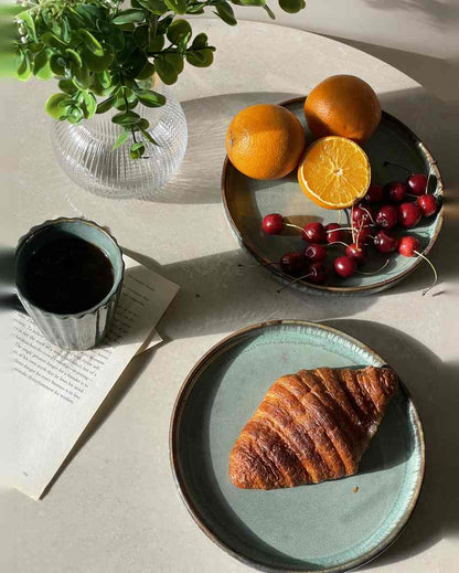 Heritage for Breakfast Ceramic Light and Deep Green Plates | Set of 3