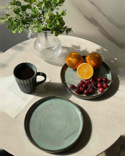 Heritage for Breakfast Ceramic Light and Deep Green Plates | Set of 3