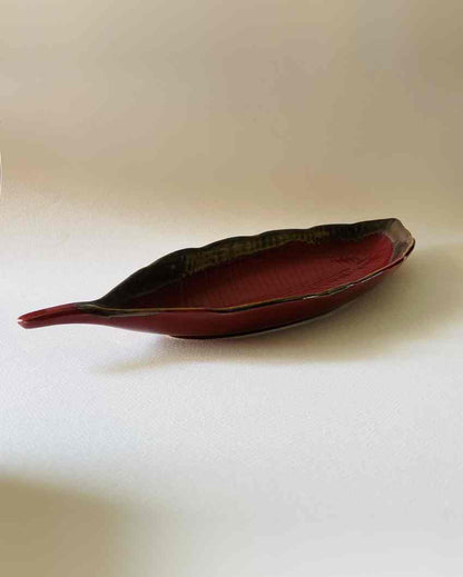 Bold Scarlet Leaf Platter Ceramic Unique Red | 14 x 14 inches