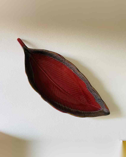 Bold Scarlet Leaf Platter Ceramic Unique Red | 14 x 14 inches