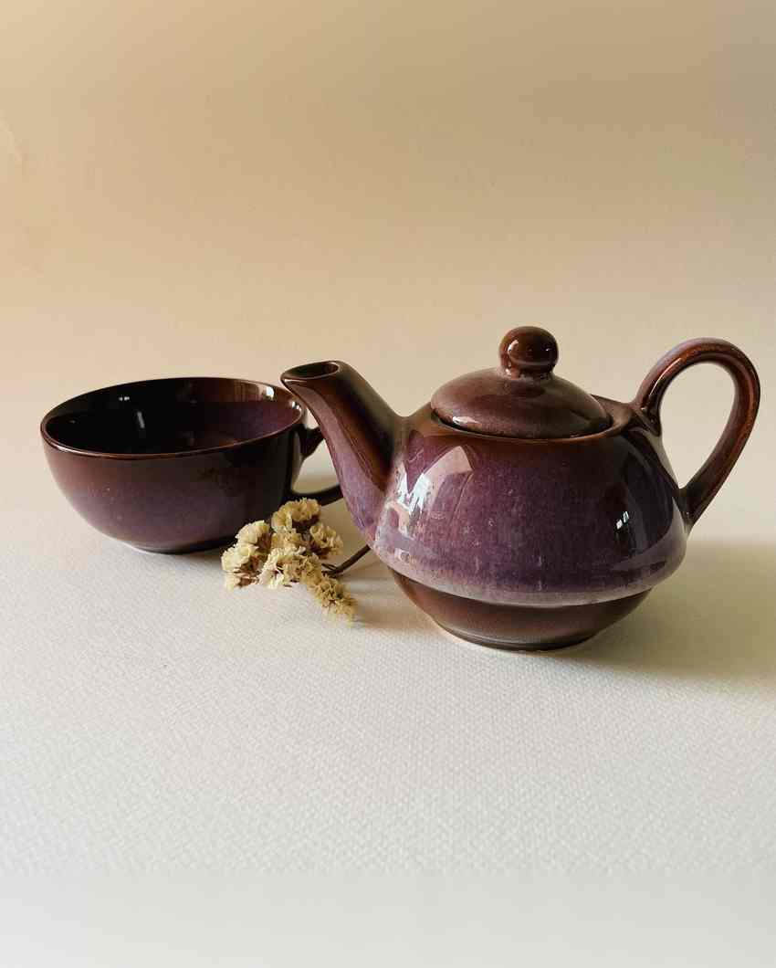 Luxurious Grape Purple Ceramic Kettle and Cup Duo | Set of 2