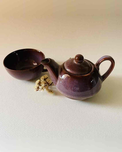 Luxurious Grape Purple Ceramic Kettle and Cup Duo | Set of 2