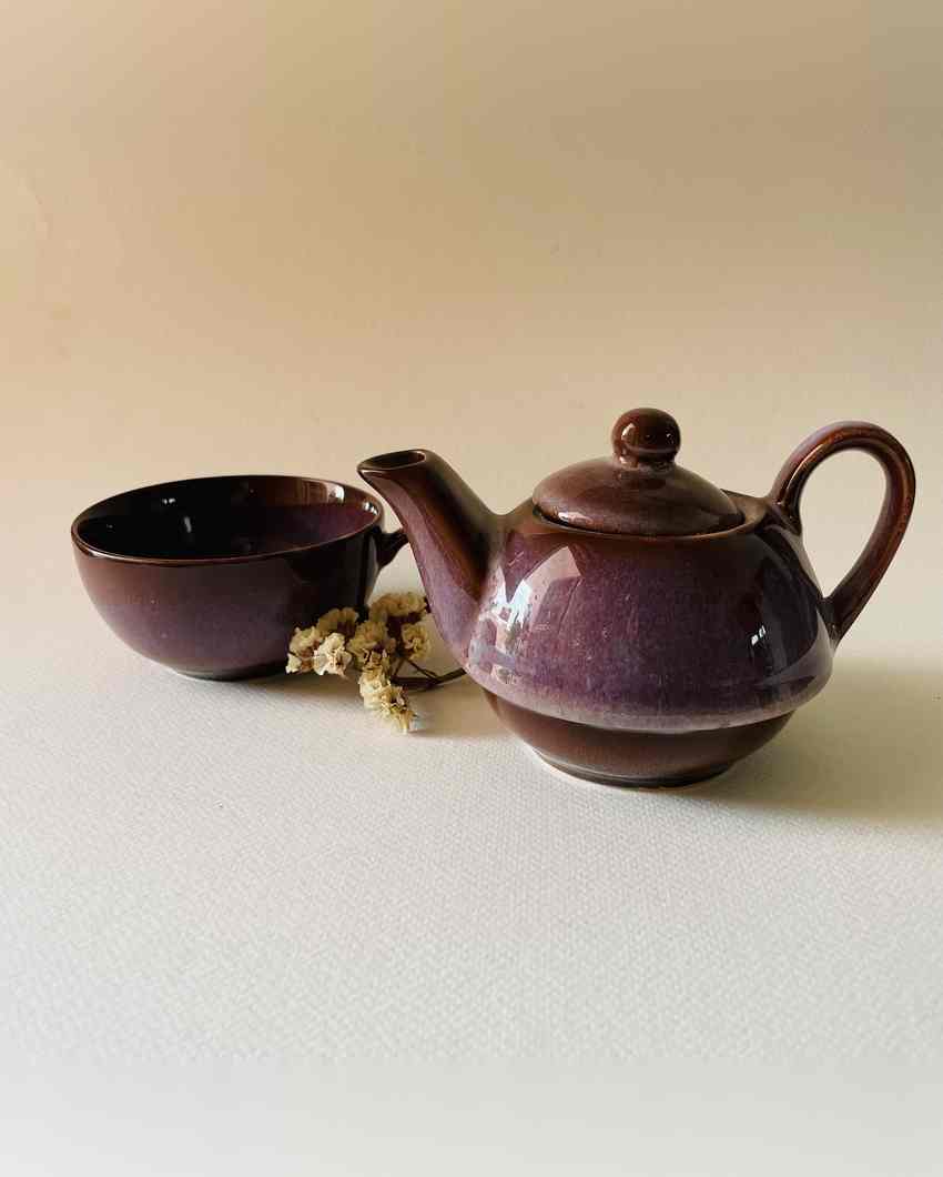 Luxurious Grape Purple Ceramic Kettle and Cup Duo | Set of 2