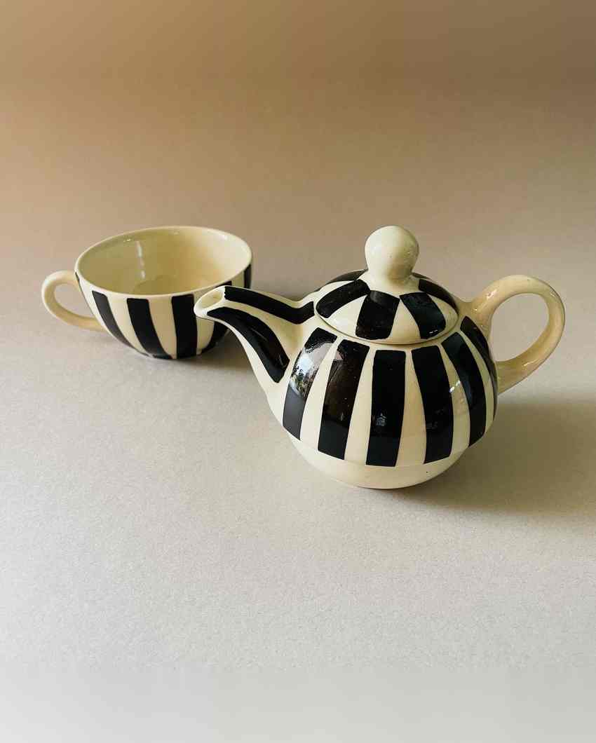 Modern Black and White Ceramic Kettle & Cup Combination | Set of 2