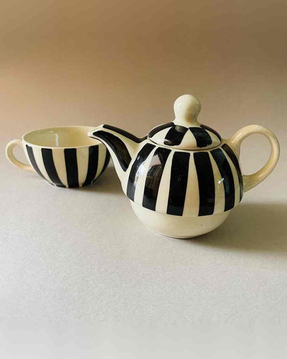 Modern Black and White Ceramic Kettle & Cup Combination | Set of 2