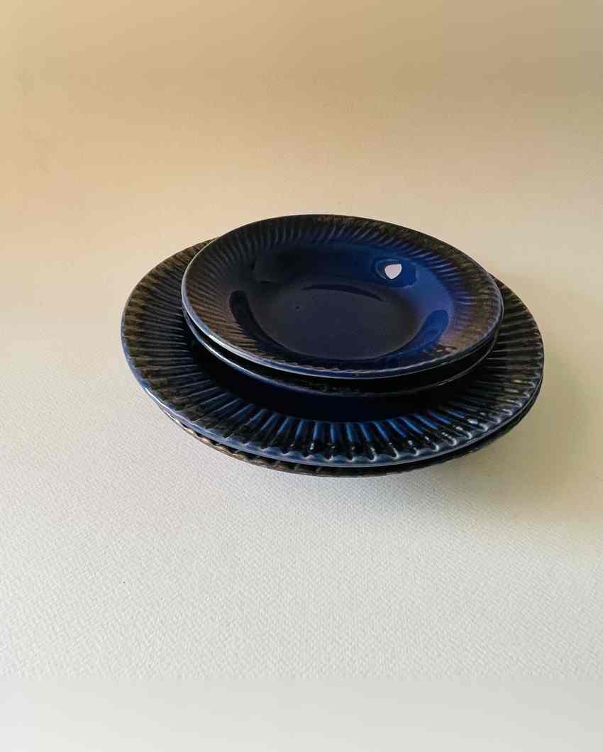 Nautical Deep Blue Pasta Familia Ceramic Plates | Set of 4