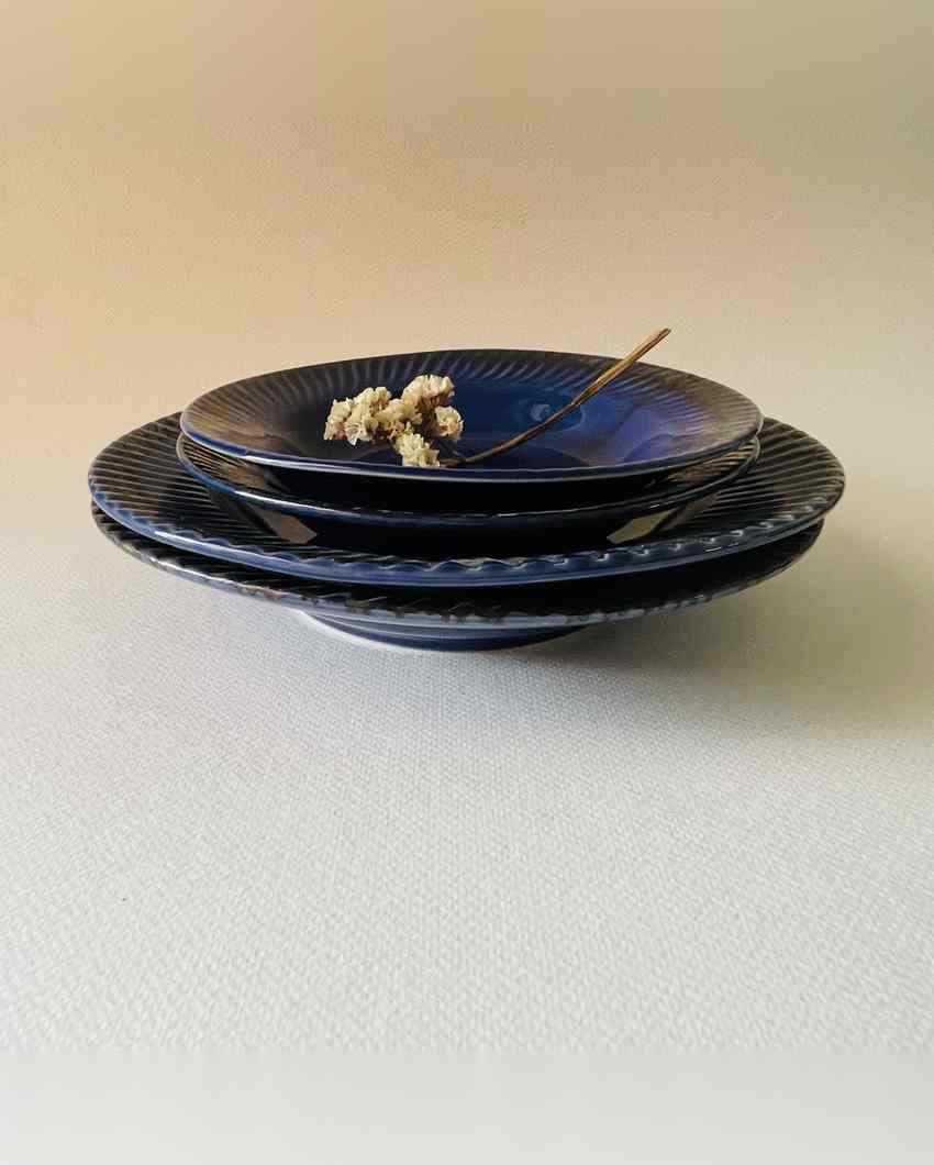 Nautical Deep Blue Pasta Familia Ceramic Plates | Set of 4