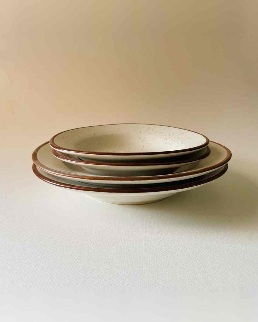 Autumn Brown and Cream Pasta Familia Ceramic Plates | Set of 4