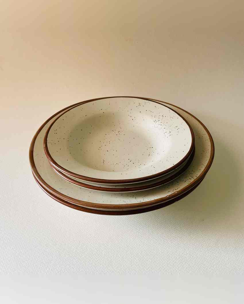 Autumn Brown and Cream Pasta Familia Ceramic Plates | Set of 4