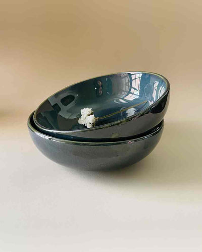 Emerald Gramen Deep Green Ceramic Bowl | Set of 2 | 7 x 7 inches