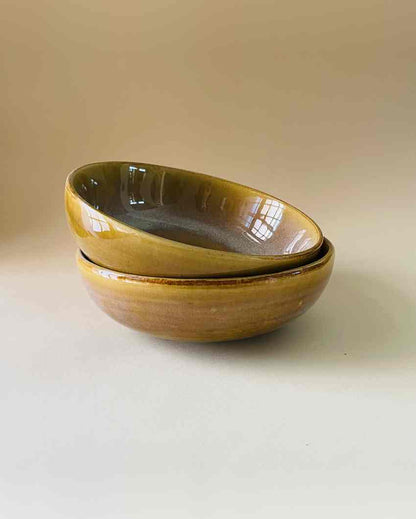 Sunny Mustard Ceramic Bowl | Set of 2 | 7 x 7 inches